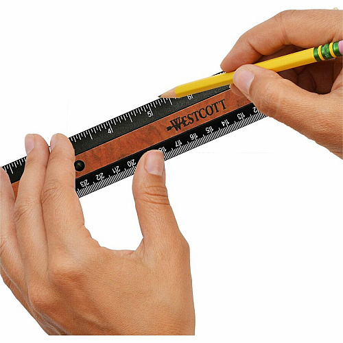 Westcott 12" KleenEarth Faux Burled Wood Ruler 12" Length 1" Width - 1/6 Graduations - Imperial, Metric Measuring System - Plastic - 1 Each - Black (14077)