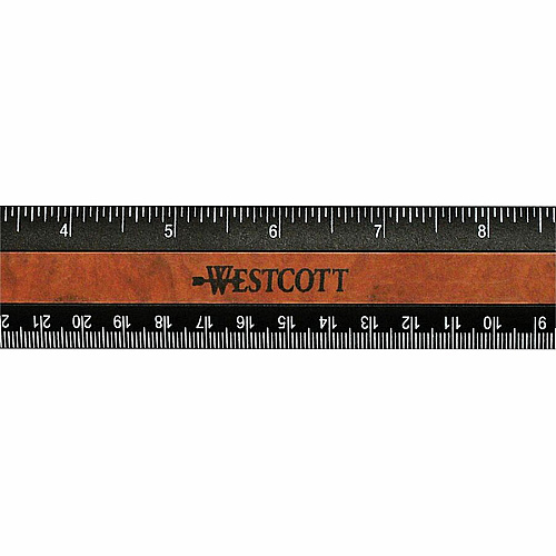 Westcott 12" KleenEarth Faux Burled Wood Ruler 12" Length 1" Width - 1/6 Graduations - Imperial, Metric Measuring System - Plastic - 1 Each - Black (14077)