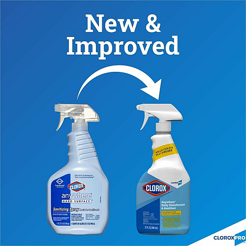 CloroxPro&trade; Anywhere Daily Disinfectant and Sanitizer For Nonporous Surface - 32 fl oz (1 quart) - No-rinse, Residue-free - Clear - 1 Each (01698)