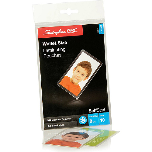 GBC Self Sealing Laminating Pouches Sheet Size Supported: Wallet-size - Laminating Pouch/Sheet Size: 2.38" Width x 3.88" Length x 8 mil Thickness - Glossy - for Document, Photo - Self-adhesive, Easy Peel, Durable - Clear - 10 / Pack (3745685)