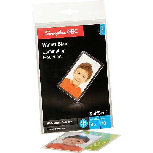 GBC Self Sealing Laminating Pouches Sheet Size Supported: Wallet-size - Laminating Pouch/Sheet Size: 2.38" Width x 3.88" Length x 8 mil Thickness - Glossy - for Document, Photo - Self-adhesive, Easy Peel, Durable - Clear - 10 / Pack (3745685)