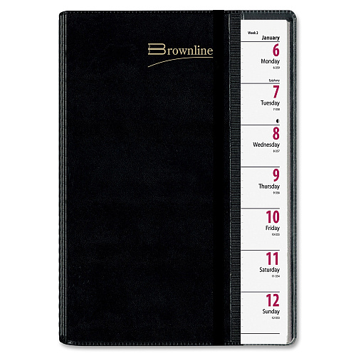 Brownline Pre-View Weekly Planner Weekly - 12 Month - January 2026 to December 2026 - 7:00 AM to 6:00 PM - Hourly - 6 3/4" x 8 1/2" Sheet Size - Twin Wire - Black - Paper - Soft Cover, Flexible Cover, Ruled, Notes Area, Foldable, Appointment Sc (CB920BLK)