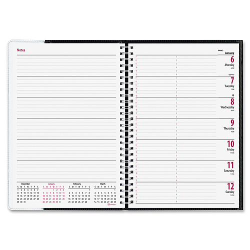 Brownline Pre-View Weekly Planner Weekly - 12 Month - January 2026 to December 2026 - 7:00 AM to 6:00 PM - Hourly - 6 3/4" x 8 1/2" Sheet Size - Twin Wire - Black - Paper - Soft Cover, Flexible Cover, Ruled, Notes Area, Foldable, Appointment Sc (CB920BLK)