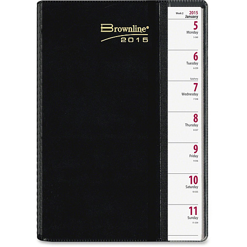 Brownline Pre-View Weekly Planner Weekly - 12 Month - January 2026 to December 2026 - 7:00 AM to 6:00 PM - Hourly - 1 Week Double Page Layout - Letter - 8 1/2" x 11" Sheet Size - Twin Wire - Black - Vinyl, Paper - Black Cover - Reference Calend (CB925BLK)