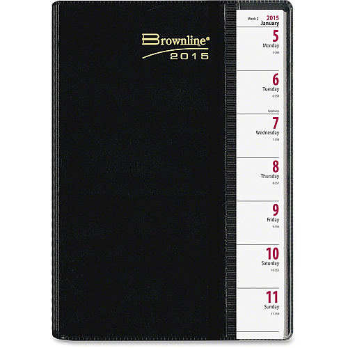 Brownline Pre-View Weekly Planner Weekly - 12 Month - January 2026 to December 2026 - 7:00 AM to 6:00 PM - Hourly - 1 Week Double Page Layout - Letter - 8 1/2" x 11" Sheet Size - Twin Wire - Black - Vinyl, Paper - Black Cover - Reference Calend (CB925BLK)