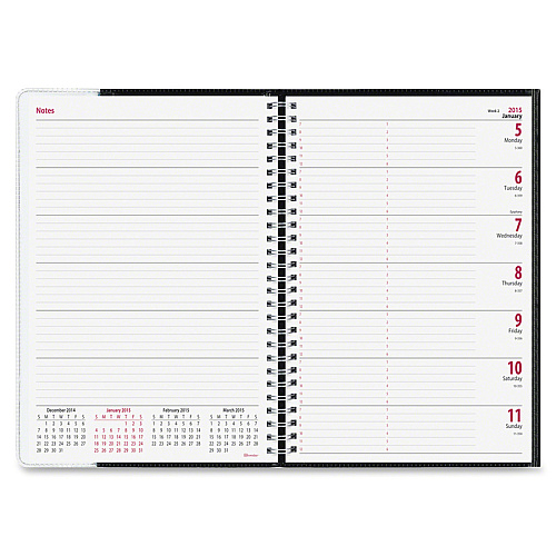 Brownline Pre-View Weekly Planner Weekly - 12 Month - January 2026 to December 2026 - 7:00 AM to 6:00 PM - Hourly - 1 Week Double Page Layout - Letter - 8 1/2" x 11" Sheet Size - Twin Wire - Black - Vinyl, Paper - Black Cover - Reference Calend (CB925BLK)
