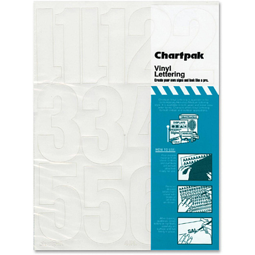 Chartpak Permanent Adhesive Vinyl Numbers 23 x Numbers Shape - Self-adhesive - Helvetica Style - Easy to Use - 4" Height - White - Vinyl - 1 Pack (01196)