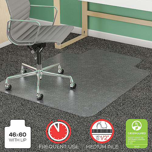 Deflecto SuperMat for Carpet Carpeted Floor - 60" Length x 46" Width x 0.750" Thickness - Lip Size 12" Length x 25" Width - Vinyl - Clear - 1 Each (CM14433F)