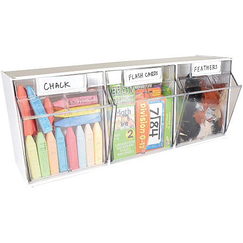Deflecto Tilt Bin Interlocking Multi-Bin Storage Organizer 3 Compartment(s) - 9.50" Height x 23.63" Width x 7.75" Depth - Desktop - White - 1 Each (20303OP)