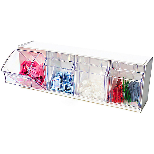 Deflecto Tilt Bin Interlocking Multi-Bin Storage Organizer 4 Compartment(s) - Desktop - White - 1 Each (20403OP)