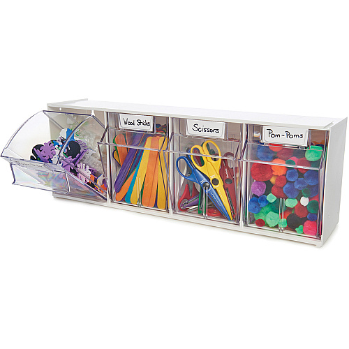 Deflecto Tilt Bin Interlocking Multi-Bin Storage Organizer 4 Compartment(s) - Desktop - White - 1 Each (20403OP)