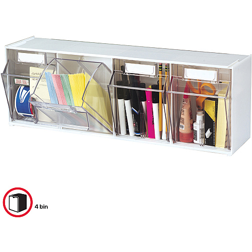 Deflecto Tilt Bin Interlocking Multi-Bin Storage Organizer 4 Compartment(s) - Desktop - White - 1 Each (20403OP)