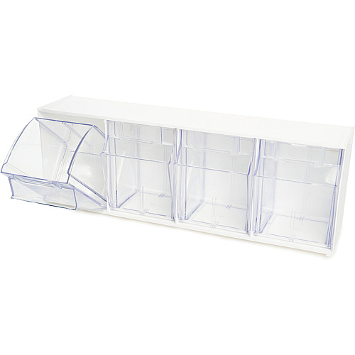 Deflecto Tilt Bin Interlocking Multi-Bin Storage Organizer 4 Compartment(s) - Desktop - White - 1 Each (20403OP)