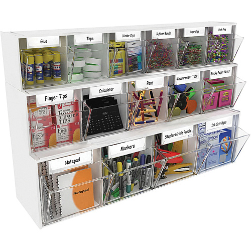 Deflecto Tilt Bin Interlocking Multi-Bin Storage Organizer 4 Compartment(s) - Desktop - White - 1 Each (20403OP)