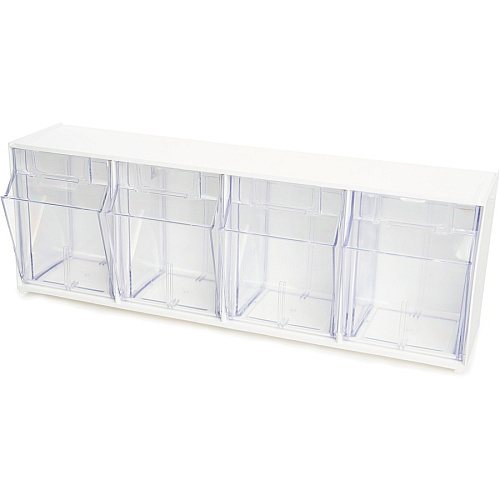 Deflecto Tilt Bin Interlocking Multi-Bin Storage Organizer 4 Compartment(s) - Desktop - White - 1 Each (20403OP)