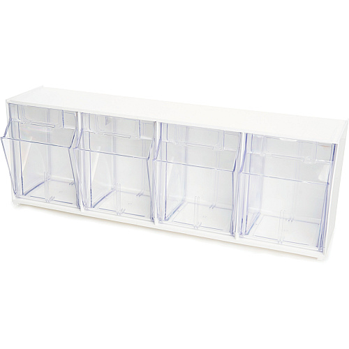 Deflecto Tilt Bin Interlocking Multi-Bin Storage Organizer 4 Compartment(s) - Desktop - White - 1 Each (20403OP)