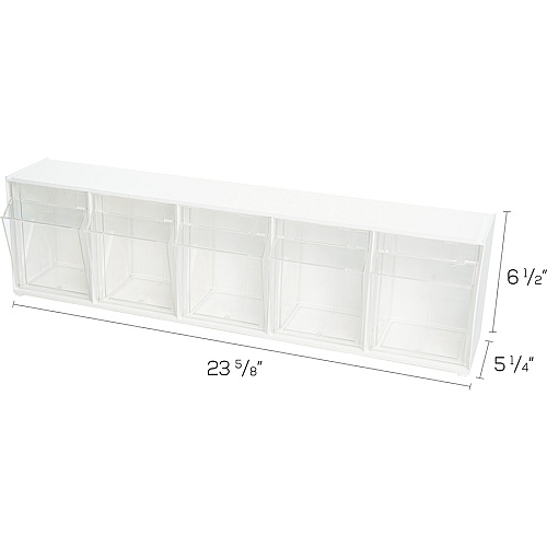Deflecto Tilt Bin Interlocking Multi-Bin Storage Organizer 5 Compartment(s) - 6.50" Height x 23.63" Width x 5.25" Depth - Desktop - White - 1 Each (20503OP)