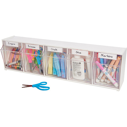Deflecto Tilt Bin Interlocking Multi-Bin Storage Organizer 5 Compartment(s) - 6.50" Height x 23.63" Width x 5.25" Depth - Desktop - White - 1 Each (20503OP)