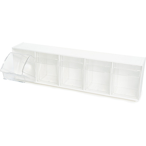 Deflecto Tilt Bin Interlocking Multi-Bin Storage Organizer 5 Compartment(s) - 6.50" Height x 23.63" Width x 5.25" Depth - Desktop - White - 1 Each (20503OP)