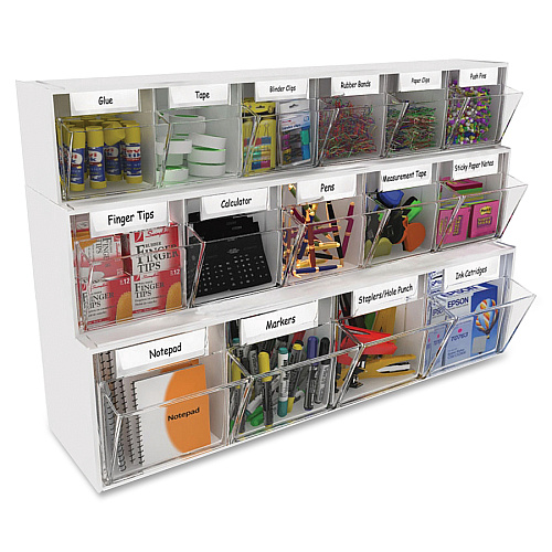 Deflecto Tilt Bin Interlocking Multi-Bin Storage Organizer 5 Compartment(s) - 6.50" Height x 23.63" Width x 5.25" Depth - Desktop - White - 1 Each (20503OP)
