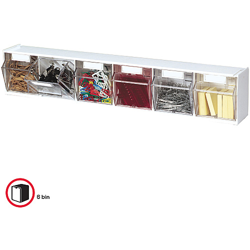 Deflecto Tilt Bin Interlocking Multi-Bin Storage Organizer 6 Compartment(s) - 4.50" Height x 23.63" Width x 3.63" Depth - Desktop - Interlockable, Lockable - White - 1 Each (20603OP)