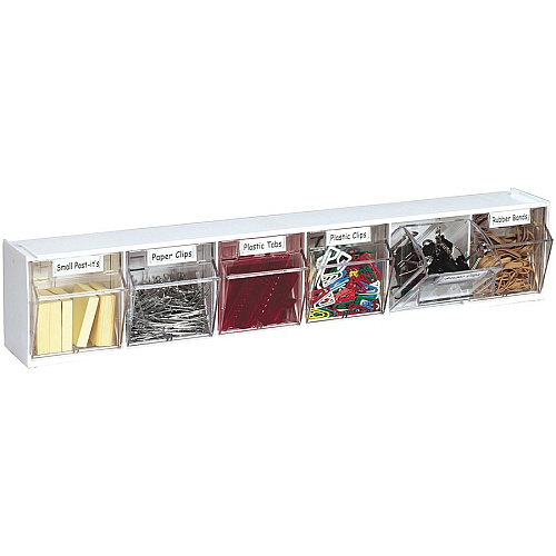 Deflecto Tilt Bin Interlocking Multi-Bin Storage Organizer 6 Compartment(s) - 4.50" Height x 23.63" Width x 3.63" Depth - Desktop - Interlockable, Lockable - White - 1 Each (20603OP)