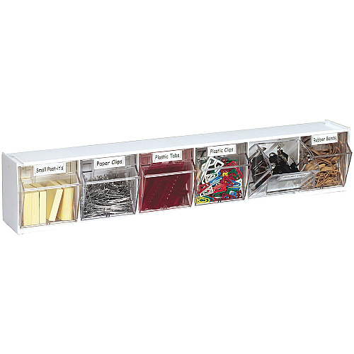 Deflecto Tilt Bin Interlocking Multi-Bin Storage Organizer 6 Compartment(s) - 4.50" Height x 23.63" Width x 3.63" Depth - Desktop - Interlockable, Lockable - White - 1 Each (20603OP)