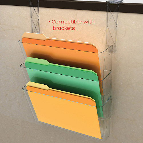 Deflecto Stackable DocuPocket for Partition Walls 3 Pocket(s) - 3 Compartment(s) - 7" Height x 13" Width x 4" Depth - Stackable - Clear - 3 / Set (73601RT)