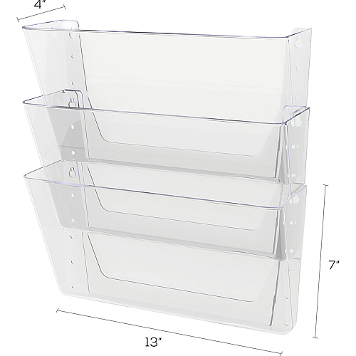 Deflecto Stackable DocuPocket for Partition Walls 3 Pocket(s) - 3 Compartment(s) - 7" Height x 13" Width x 4" Depth - Stackable - Clear - 3 / Set (73601RT)