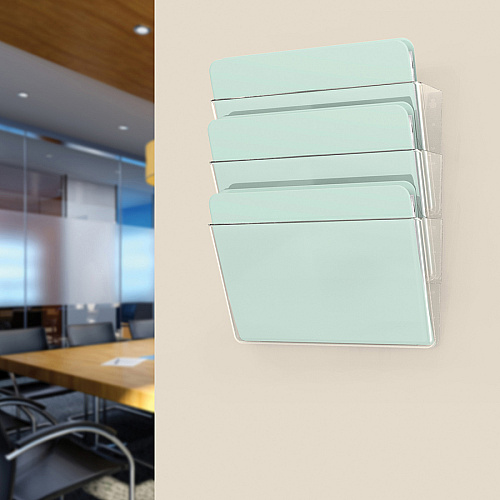 Deflecto Stackable DocuPocket for Partition Walls 3 Pocket(s) - 3 Compartment(s) - 7" Height x 13" Width x 4" Depth - Stackable - Clear - 3 / Set (73601RT)