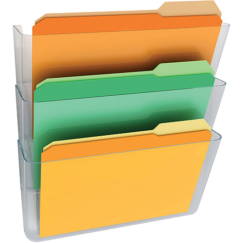 Deflecto Stackable DocuPocket for Partition Walls 3 Pocket(s) - 3 Compartment(s) - 7" Height x 13" Width x 4" Depth - Stackable - Clear - 3 / Set (73601RT)