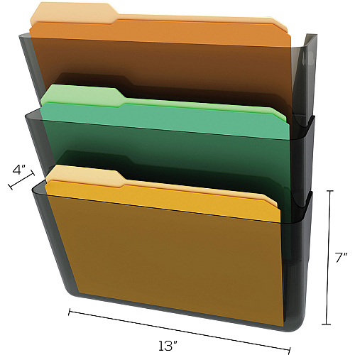 Deflecto Stackable DocuPocket Set 3 Pocket(s) - 7" Height x 13" Width x 4" Depth - Stackable - Smoke - 3 / Set (73602RT)
