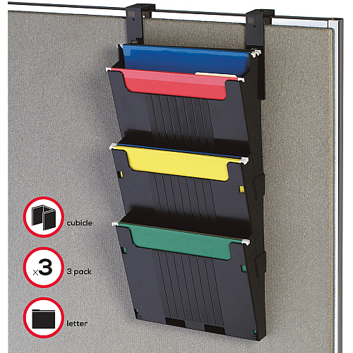 Deflecto Partition Pocket System 3 Pocket(s) - 25" Height x 12.62" Width x 3.87" Depth - Black - 3 / Set (OPS104)