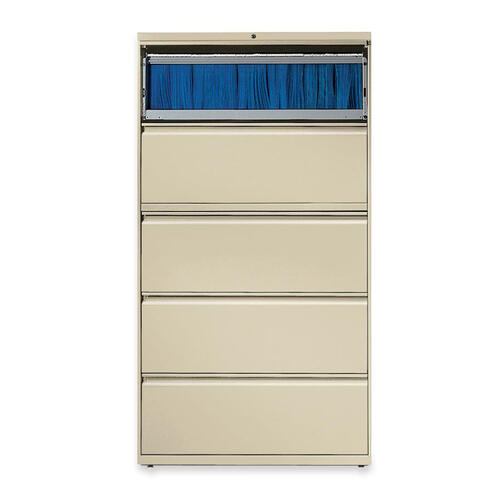 HON Brigade 800 H885 Lateral File 64.3" Height x 36" Width x 18" Depth - 5 - Finish: Putty - Radius Pull, Lockable, Glide, Removable Lock, Heavy Duty - For File Storage, Workstation, Desk, Office (885LL)