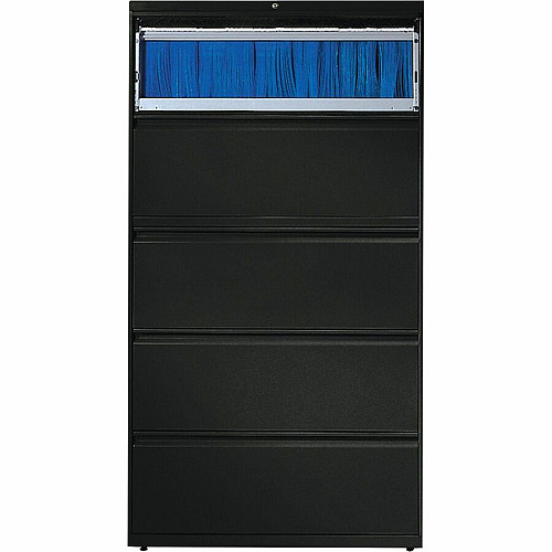 HON 800 Series Lateral File - 5-Drawer 36" Width x 18" Depth x 64.2" Height - 2 x Shelf(ves) - 5 x Drawer(s) - Legal, Letter - Lateral - Security Lock - Black - Baked Enamel - Steel - Recycled (885LP)
