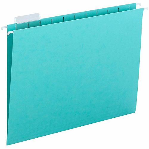 Smead Colored 1/5 Tab Cut Letter Recycled Hanging Folder 8 1/2" x 11" - Top Tab Location - Assorted Tab Position - 11 pt. - Aqua - 10% Recycled - 25 / Box (64058)