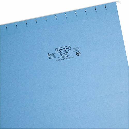 Smead Colored 1/5 Tab Cut Legal Recycled Hanging Folder 8 1/2" x 14" - Top Tab Location - Assorted Tab Position - 11 pt. - Blue - 10% Recycled - 25 / Box (64160)