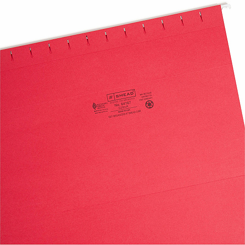 Smead Colored 1/5 Tab Cut Legal Recycled Hanging Folder 8 1/2" x 14" - Top Tab Location - Assorted Tab Position - 11 pt. - Red - 10% Recycled - 25 / Box (64167)