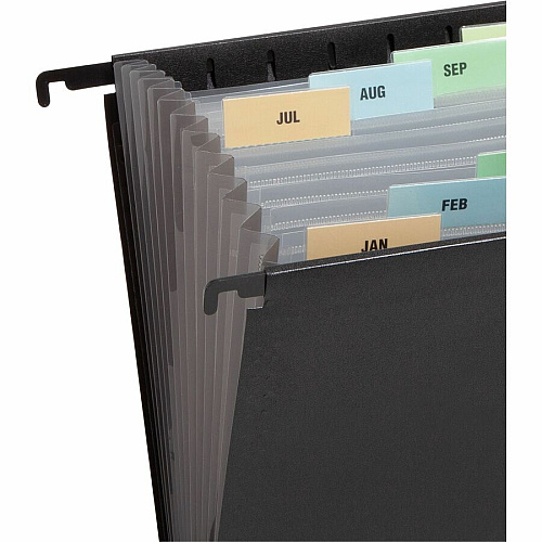Smead Letter Expanding File 8 1/2" x 11" - 7/8" Expansion - 13 Pocket(s) - 12 Divider(s) - Polypropylene - Black - 1 Each (65125)