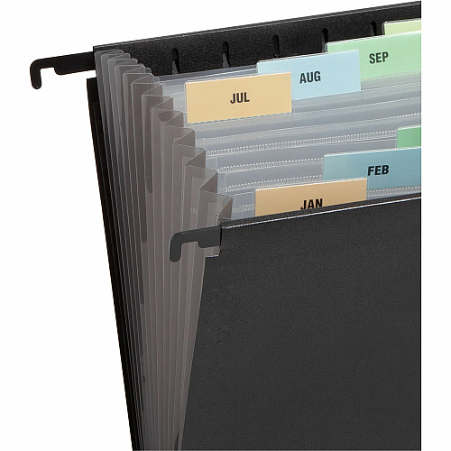 Smead Letter Expanding File 8 1/2" x 11" - 7/8" Expansion - 13 Pocket(s) - 12 Divider(s) - Polypropylene - Black - 1 Each (65125)