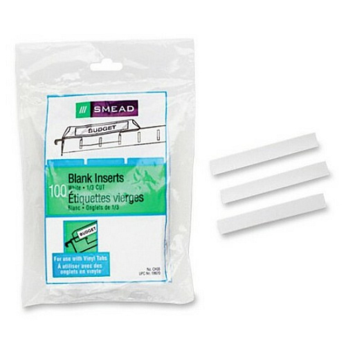 Smead Replacement Label Inserts Blank Tab(s) - 3.25" Tab Width - White Poly Tab(s) - 100 / Pack (68670)