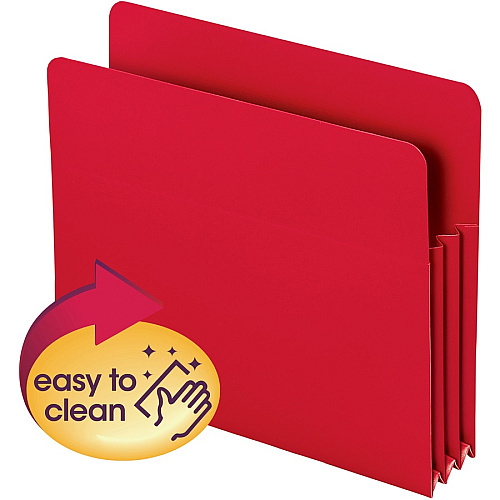 Smead Straight Tab Cut Letter File Pocket 8 1/2" x 11" - 3 1/2" Expansion - Polypropylene - Red - 4 / Pack (73501)