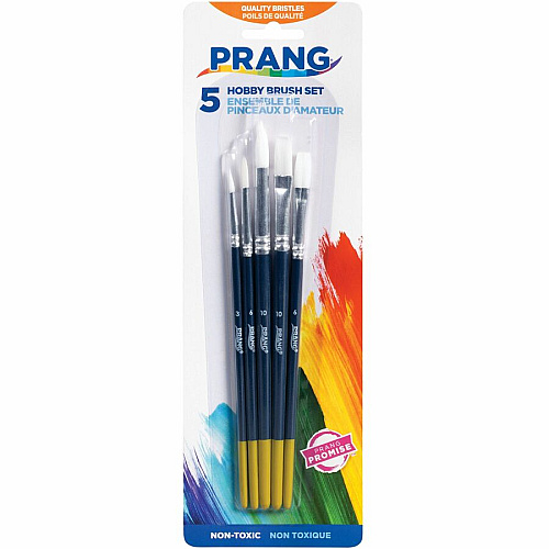 Prang Multipurpose Hobby Brush Set Assorted - Wood Red Handle - Aluminum Ferrule - 5 / Set (94005)