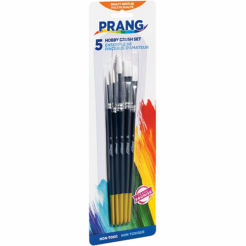 Prang Multipurpose Hobby Brush Set Assorted - Wood Red Handle - Aluminum Ferrule - 5 / Set (94005)