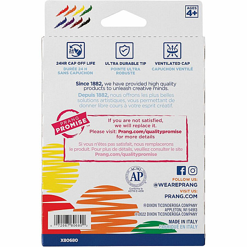 Prang Bullet Tip Washable Master Pack Art Markers Broad Bullet Marker Point - Washable - Assorted Ink - White Barrel - 8 / Set (80680)