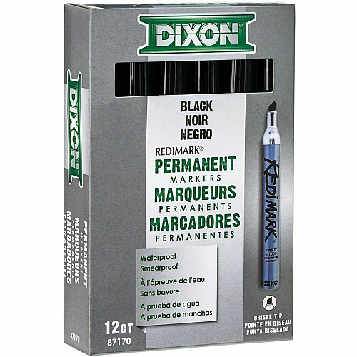 Dixon Industrial RediMark Chisel Tip Permanent Markers Chisel Marker Point - Black Ink - Metal Barrel - 12 / Box (87170)