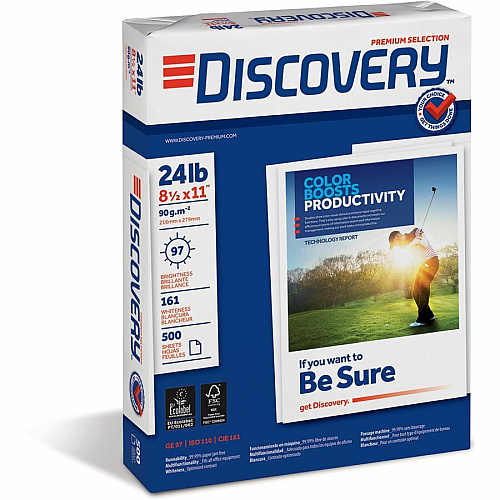 Discovery Premium Multipurpose Paper - Anti-Jam - White 97 Brightness - Letter - 8 1/2" x 11" - 24 lb Basis Weight - Excellent Ink Absorption - White - 500 Sheets per Ream - 10 / Carton (22028)