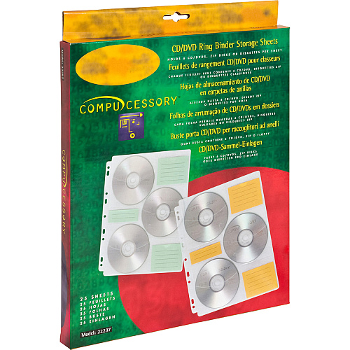 Compucessory CD/DVD Ring Binder Storage Pages 6 x CD/DVD Capacity - 9 x Holes - Ring Binder - Clear - Polypropylene - 25 / Pack (22297)