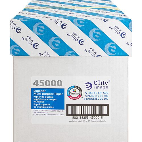Elite Image Multipurpose Paper 98 Brightness - Letter - 8 1/2" x 11" - 20 lb Basis Weight - Sustainable Forestry Initiative (SFI) - White - 500/Pack - 5 / Carton (45000)