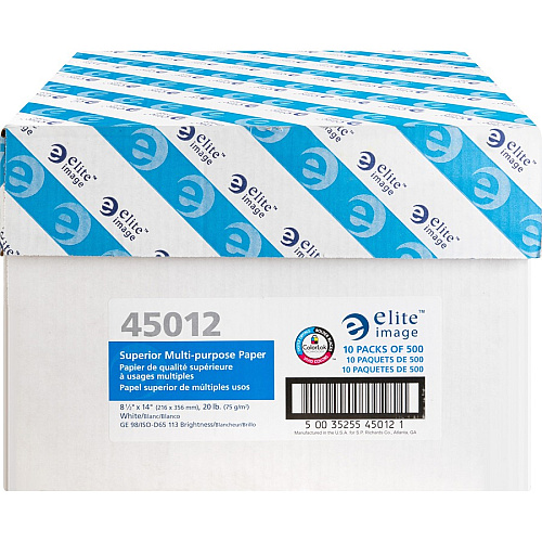 Elite Image Multipurpose Paper 98 Brightness - Legal - 8 1/2" x 14" - 20 lb Basis Weight - 5000 / Carton - Sustainable Forestry Initiative (SFI) - White (45012)